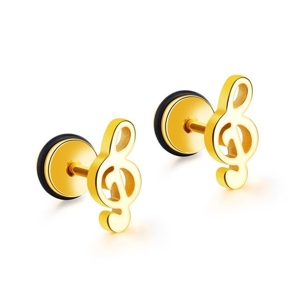 Fashion Music Note Stainless Steel Stud Earrings For Women