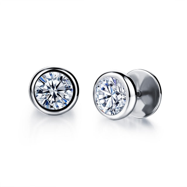 Cubic Zirconia Round Stud Earrings Classical Stainless