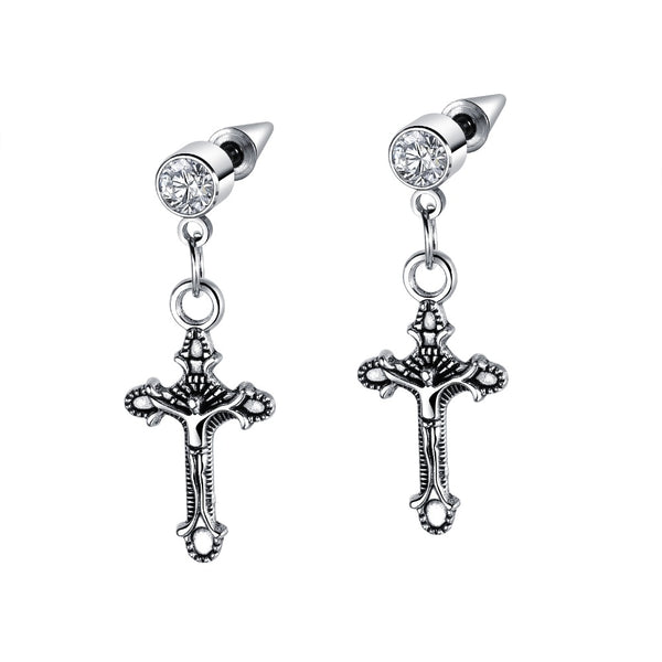 Punk Small Cross skeleton Fishbone Stud Earring For