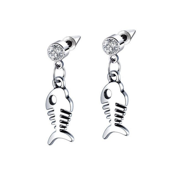 Punk Small Cross skeleton Fishbone Stud Earring For