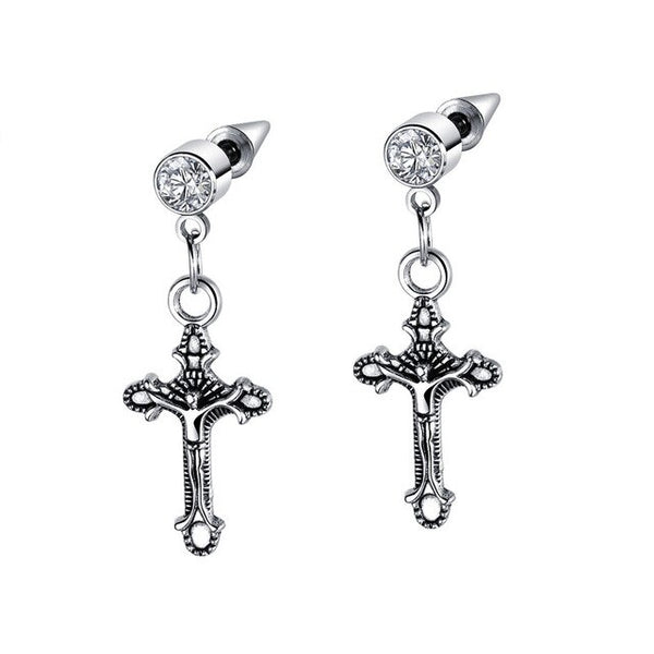Punk Small Cross skeleton Fishbone Stud Earring For