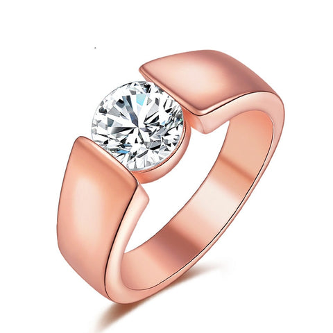 Simple Rose Gold color CZ wedding Ring