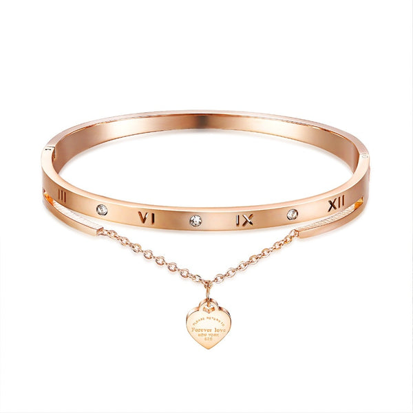 Roman numeral Heart Pendants Bangles