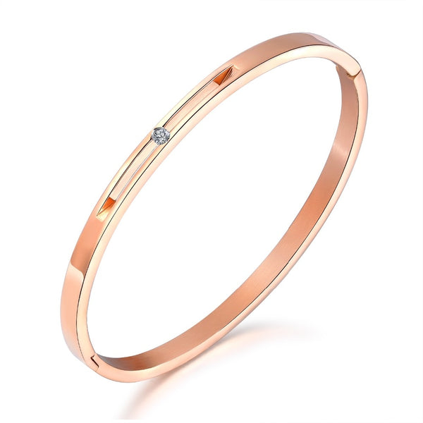 Simple Rose Gold Color Cuff Bangles Bracelet For Women