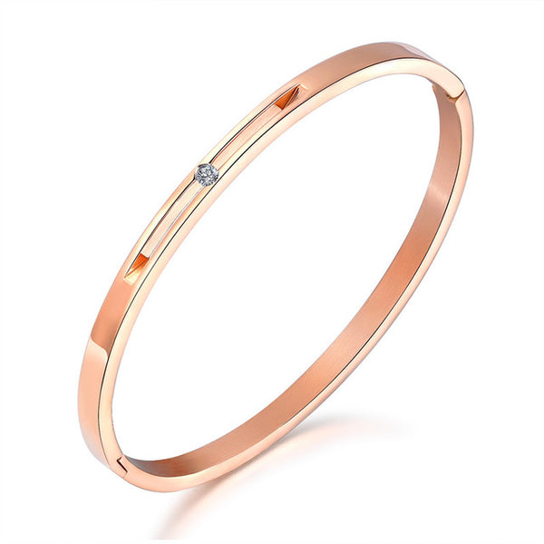 Simple Rose Gold Color Cuff Bangles Bracelet For Women