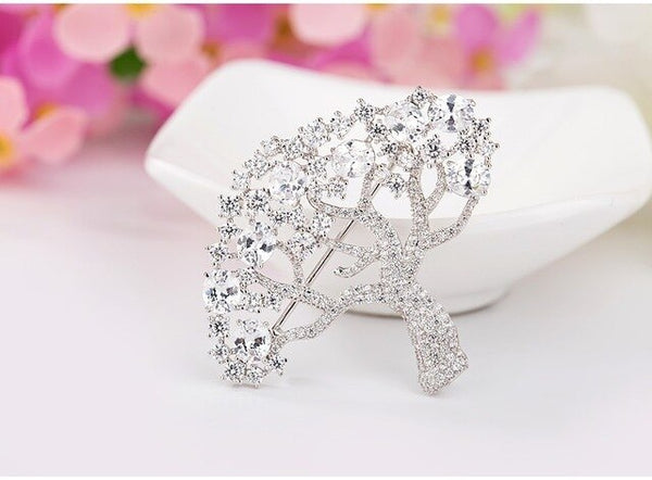 Luxury Cubic Zirconia Crystal Apple Tree Women Brooches Bridal Wedding Party Brooch Pin Charm Elegant Jewelry Accessories Gift