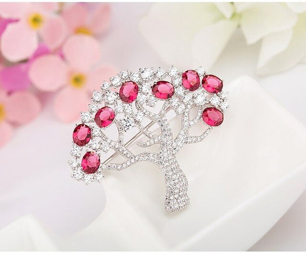 Luxury Cubic Zirconia Crystal Apple Tree Women Brooches Bridal Wedding Party Brooch Pin Charm Elegant Jewelry Accessories Gift