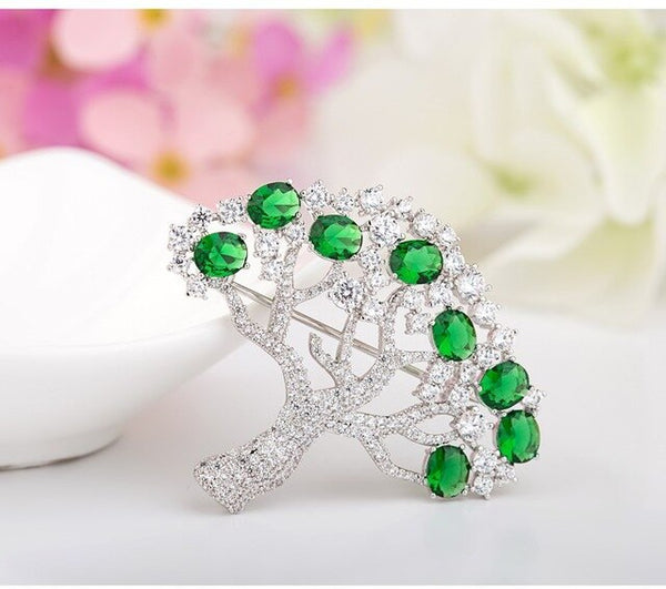 Luxury Cubic Zirconia Crystal Apple Tree Women Brooches Bridal Wedding Party Brooch Pin Charm Elegant Jewelry Accessories Gift