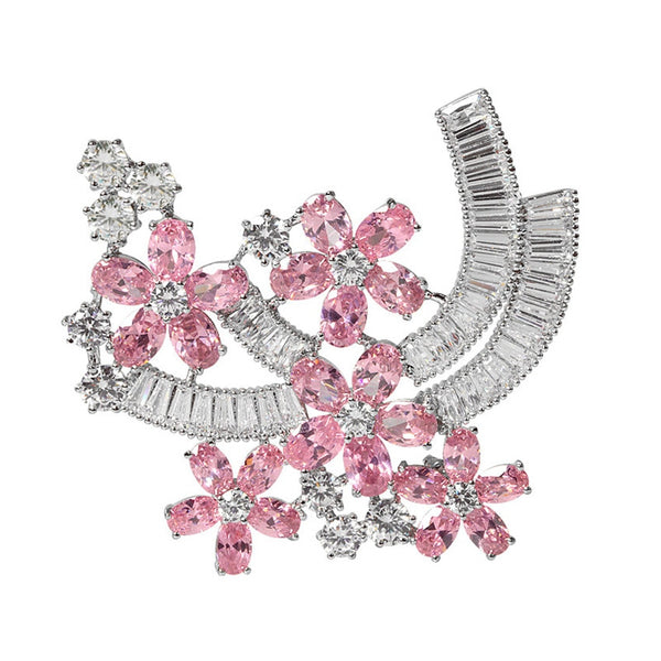 Fashion Purple/Pink Zircon Crystal Flower Women Brooch