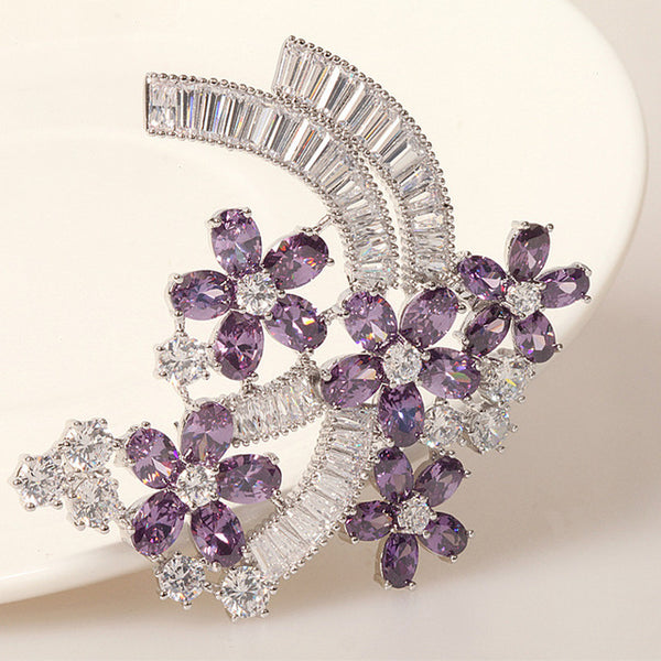 Fashion Purple/Pink Zircon Crystal Flower Women Brooch