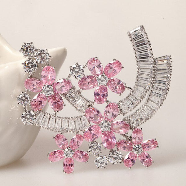 Fashion Purple/Pink Zircon Crystal Flower Women Brooch