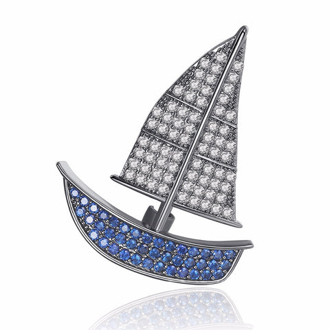 Luxury Small Sailboat Multicolor Zircon Crystal Brooches